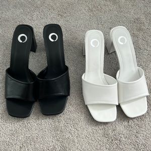 Sandal heels black pair and white pair. Both size 11